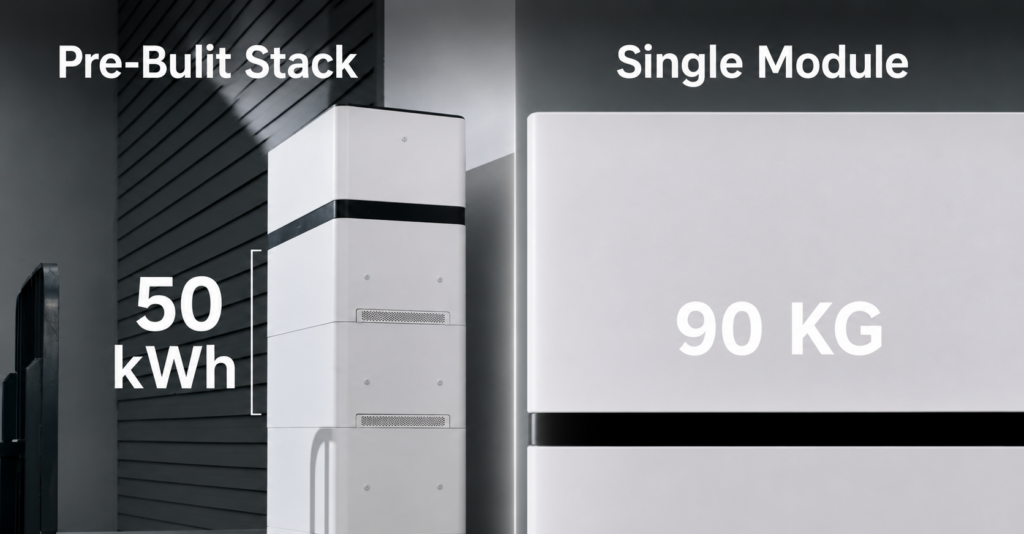 ST050-250CF pre-built 50kWh battery stack and a 90kg modular battery unit for fast deployment and easy installation.